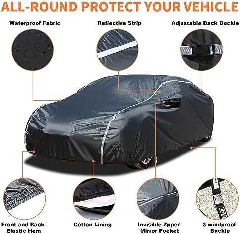 Coverado 6 Layers Car Cover Waterproof All Weather, Soft Cotton Lined Coupe Cover, Outdoor Heavy Duty Car Covers Rain Snow UV Hail Protection, Full Covers Universal Fit for Sports Car (173"-182") - Image 2