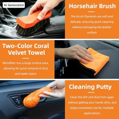 70" Car Wash Brush with Long Handle, 12-Inch Flow-Thru Soft Bristle Car Washing Brush, Wheel Brush, Microfiber Cleaning Mop, Mitt, Window Squeegee, Interior Cleaning Kit, Bag, for Car SUV Truck RV - Image 7