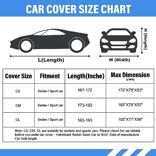 Car Cover Waterproof All Weather, Coverado Outdoor Full Car Covers with Invisible Zipper Mirror Pocket, Rain Sun UV Wind Protection Car Covers for Automobiles Universal Fit for Camaro,etc (183"-193") - Image 6
