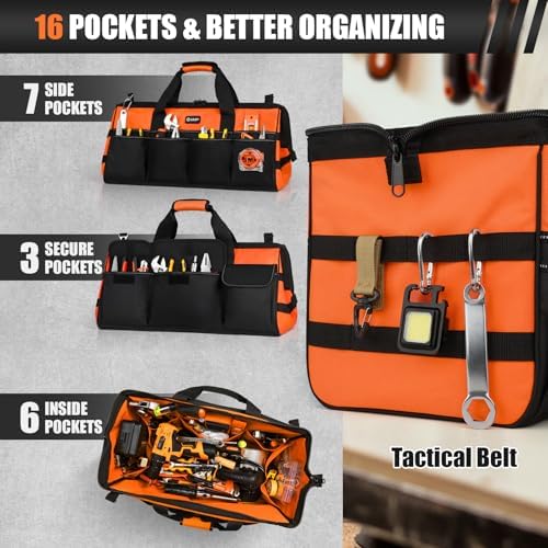 UUP Tool Bag ExtraLarge 20", Heavy Duty Spacious Tool Box Organizer, Orange - Image 3