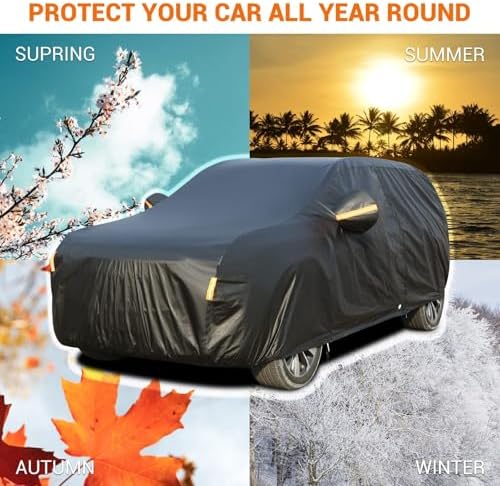 Tecoom Waterproof All Weather SUV Car Cover, 3-Layer Thick Fleece Lining with Lock & Zipper Door, UV Snow Rain Hail Protector, Universal Fit for SUV (191"–205"), Black - Image 6