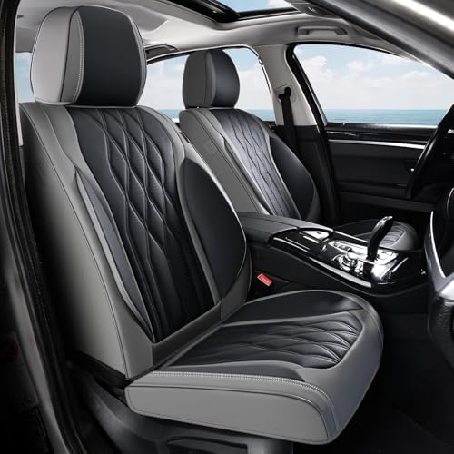 Coverado Front Seat Covers, Car Seat Protector, Waterproof Nappa Leather Cushion, Fit for Most Sedans SUV Pick-up Truck-Gray&Black by COVERADOAUTO