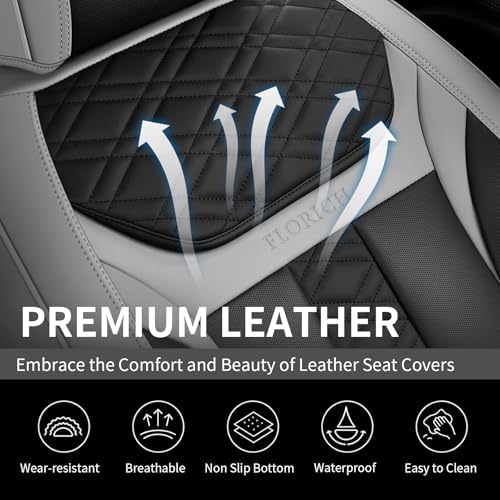FLORICH Seat Covers, Front Seat Covers 2 PCs, Automotive Seat Cover for Cars, Luxury Leather Universal Seat Cover Accessories Fit for Most Cars SUV Truck Sedans(Grey) - Image 3