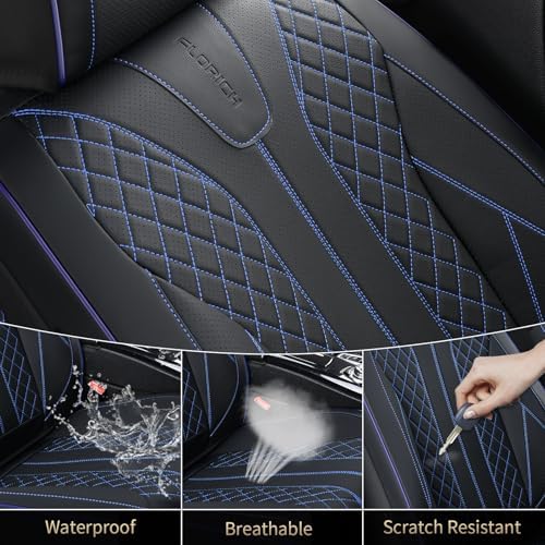 FLORICH Automotive Car Seat Covers Front Seat, Leather Car Seat Cover 2 Pack Waterproof Front Seat Covers Full Coverage Driver Seat Protector Universal Fit for Most Cars SUV Trucks, Black&Blue Line - Image 5