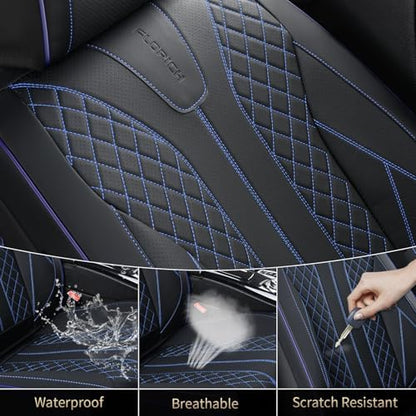 FLORICH Automotive Car Seat Covers Front Seat, Leather Car Seat Cover 2 Pack Waterproof Front Seat Covers Full Coverage Driver Seat Protector Universal Fit for Most Cars SUV Trucks, Black&Blue Line - Image 5