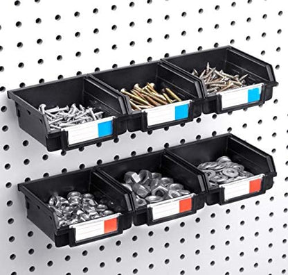 Pegboard Bins - 6 Pack Black - Hooks to Any Peg Board - Organize Hardware, Accessories, Attachments, Workbench, Garage Storage, Craft Room, Tool Shed, Hobby Supplies, Small Parts by RightArrange