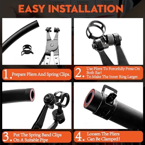352Pcs Spring Band Hose Clamp Kit with Pliers, 15 Sizes 6-25mm Black Carbon Steel Spring Clamps for Fuel Lines Coolant Vacuum Hoses,Automotive Marine DIY - Image 6