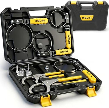 KELIN Oil Filter Wrench Set 8PCS, 9"&12" Oil Filter Pliers | 4 Swivel Band Wrenches (2-3/4" to 5-1/4") | 3-Jaw Universal Adapter for 3/8" 1/2" Ratchet, Oil Filter Removal Tool for Car Truck SUV ATV by KELIN