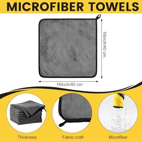 Tallew 80 Pcs Microfiber Towels:16"x16" Microfiber Drying Towels Bulk Micro Fiber Car Cleaning Cloth for Cars Drying Washing Polishing Office Windows Cleaning Household Supplies (Gray,Yellow) - Image 2