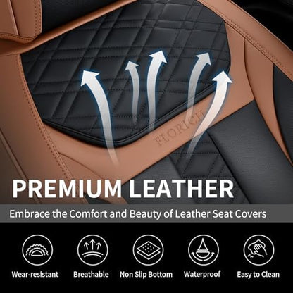 FLORICH Seat Covers, Atomutive Car Seat Covers Full Sets, Waterproof Seat Cover for Cars, Luxury Leather Universal Seat Cover Accessories Fit for Most Cars SUV Truck Sedans(Brown) - Image 4