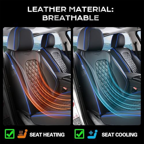 Coverado Full Set Car Seat Covers, Front & Back Luxury Faux Leather Waterproof Seat Covers,Car Seat Protectors, Universal Fit for Most Vehicles-Black & Blue - Image 6