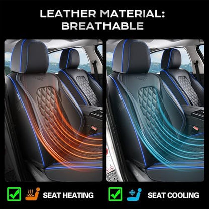 Coverado Full Set Car Seat Covers, Front & Back Luxury Faux Leather Waterproof Seat Covers,Car Seat Protectors, Universal Fit for Most Vehicles-Black & Blue - Image 6