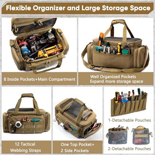 Heavy Duty Tool Bag Organizer with Strong Magnets & Detachable Pouches, Tactical Tool Tote for Men, Multiple Pockets, Anti-Friction Bottom Utility Tool's Bag for Electrician,Mechanic - Image 4