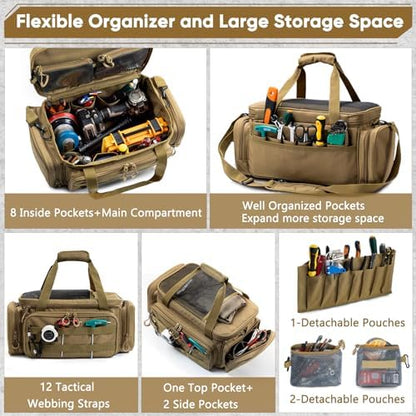 Heavy Duty Tool Bag Organizer with Strong Magnets & Detachable Pouches, Tactical Tool Tote for Men, Multiple Pockets, Anti-Friction Bottom Utility Tool's Bag for Electrician,Mechanic - Image 4
