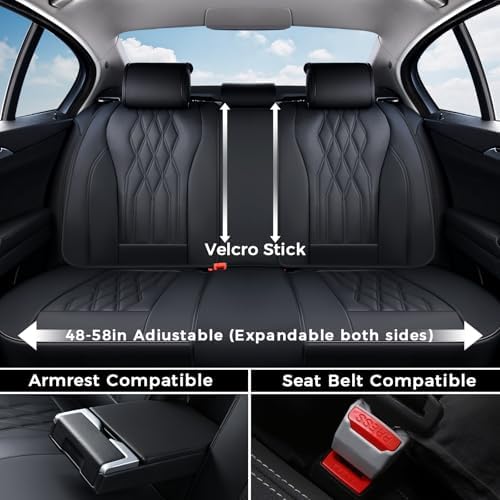 Coverado Seat Covers FullSet, 5 Seats Car Seat Protector, Waterproof Nappa Leather Cushion, Front & Rear Fit for Most Sedans SUV Pick-up Truck-Black - Image 5