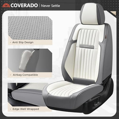 Coverado Car Seat Covers Front Seats, Seat Covers for Cars, Car Seat Protector, 2-Pack Car Seat Cushion Nappa Leather, Waterproof Seat Covers Carseat Cover Universal Fit for Most Cars(Gray&White) - Image 5