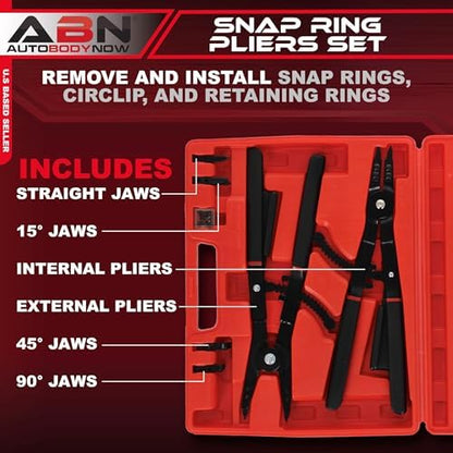ABN Snap Ring Pliers Set – 16 Inch Internal External Snap Ring Pliers Circlip Pliers with Straight and Angled Jaws - Image 2