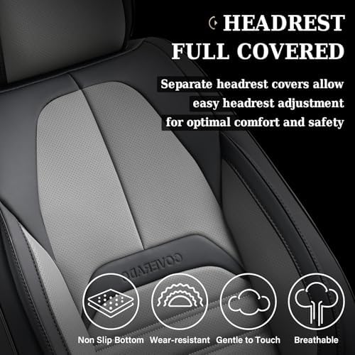Coverado Waterproof Nappa Leather Car Seat Covers, Automotive Seat Covers，Front Car Seat Cushion & Car Seat Protector, Seat Covers Universal Fit for Most Cars, SUVs,Trucks,Black&Gray - Image 4