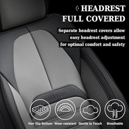 Coverado Waterproof Nappa Leather Car Seat Covers, Automotive Seat Covers，Front Car Seat Cushion & Car Seat Protector, Seat Covers Universal Fit for Most Cars, SUVs,Trucks,Black&Gray - Image 4