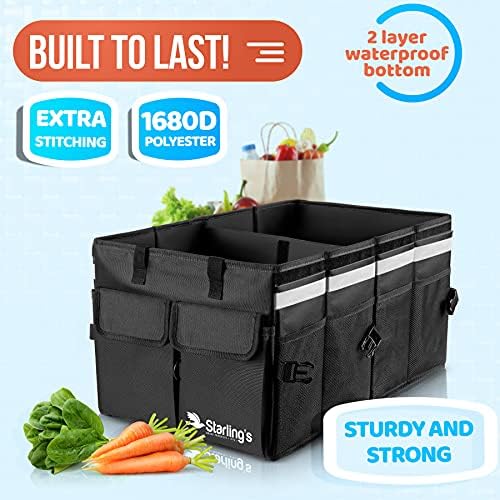 Starling's Car Trunk Organizer Super Strong, Foldable Storage Cargo Box for SUV, Auto, Truck Nonslip Waterproof Bottom, Fits any Vehicle, Come w Adjustable TieDown Straps W LID (Black, 2 - Image 3