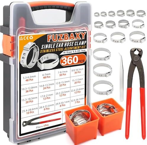 360PCS Single Ear Hose Clamps Kit with Crimper for Auto,PEX Tubing,Marine by Fuzbaxy