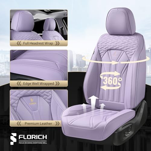 FLORICH Leather Seat Covers Full Set Purple Car Seat Cover Full Coverage Seat Covers Front Seats and Rear Waterproof Car Seat Cushion Protector Universal Fit for Most Cars Trucks SUVs - Image 5