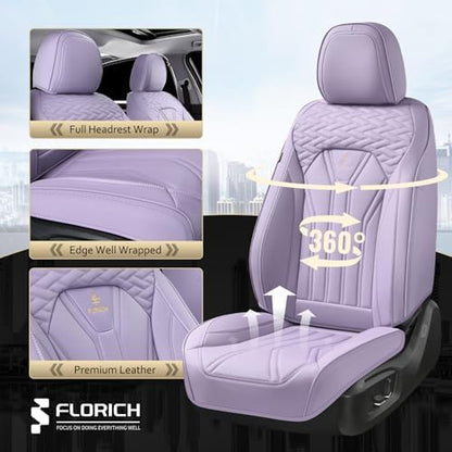 FLORICH Leather Seat Covers Full Set Purple Car Seat Cover Full Coverage Seat Covers Front Seats and Rear Waterproof Car Seat Cushion Protector Universal Fit for Most Cars Trucks SUVs - Image 5