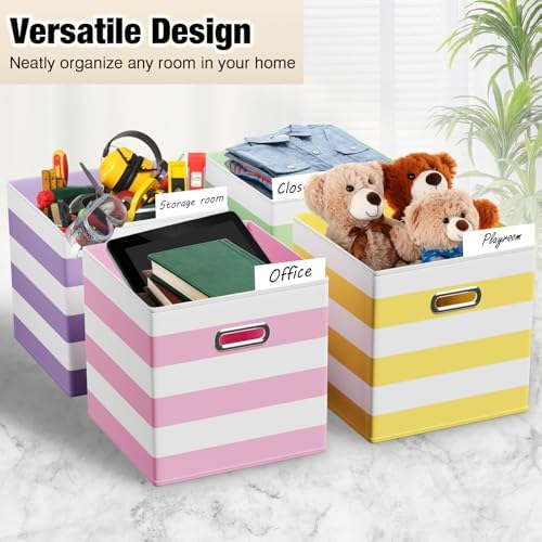 CroBlissful 13 Inch 6 Pcs Fabric Storage Cubes with Handle, Macaron Color - Image 4