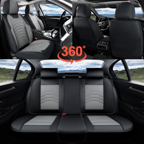 Coverado Car Seat Covers Full Set, Faux Leather Car Seat Covers for Cars, Car Seat Covers Front Seats and Back Car Seat Protector Waterproof, Car Seat Cushion Universal Fit for Most Cars, Black&Gray - Image 5