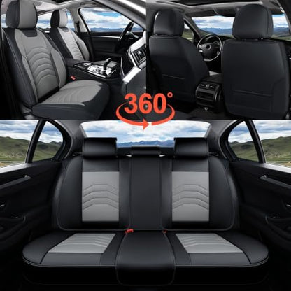 Coverado Car Seat Covers Full Set, Faux Leather Car Seat Covers for Cars, Car Seat Covers Front Seats and Back Car Seat Protector Waterproof, Car Seat Cushion Universal Fit for Most Cars, Black&Gray - Image 5