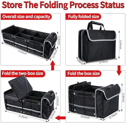 Car Trunk Organizer with Removable Cooler Bag - Collapsible Multi-Compartment Storage for SUV Truck Groceries Camping, Durable Nylon Auto Cargo Organizer (Black) - Image 2