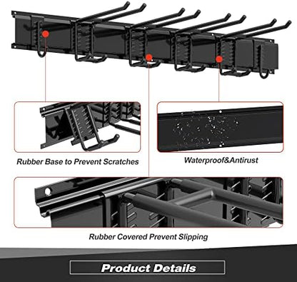 Sttoraboks Garage Wall Organizer, Heavy Duty Tool Hangers for Garage Wall with 6 Double Hooks & 2 Rails, Tool Organizer Wall Mount, Garage Hanging Storage Rack for Shovel, Rake, Broom and Ski Gear - Image 4