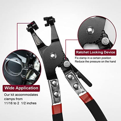 BETOOLL 9pc Hose Clamp Pliers, Professional Automotive with Flexible Wire Long Reach, Clic R Type Swivel Jaw and Flat Band Pliers for Coolant Radiator Heater/Water Hose (Red/Black) - Image 4