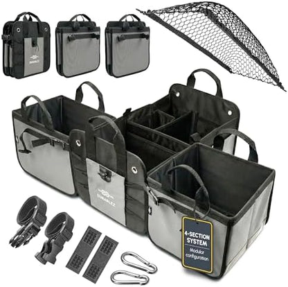 Extra Large Car Trunk Organizer - Trunk Storage - Modular Detachable Configurable Collapsible - for SUV Minivan Truck Sedan Van - 4 Compartment XXL, Gray by DURABLEZ