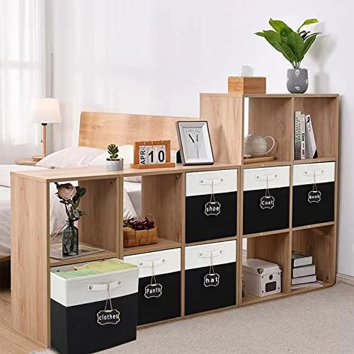 11 cube storage bins,Set of 4 Collapsible Fabric Storage Cubes with Labels,Linen Cube Storage Organizer Bins Kallax Storage Cubes for Organizing Office,Shelves,Nursery Toys,Clothes(White Black). - Image 4