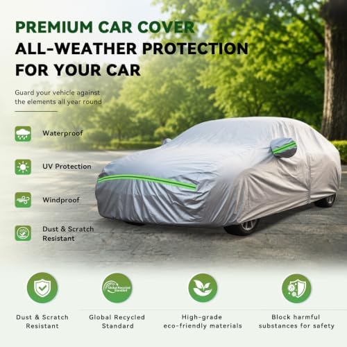 AUQDD 6-Layers Premium Sedan Car Cover Waterproof All Weather Weatherproof UV Sun Protection Snow Dust Storm Resistant Outdoor Exterior Custom Form-Fit Full Padded Car Cover with Straps 197"-208" K4 - Image 3