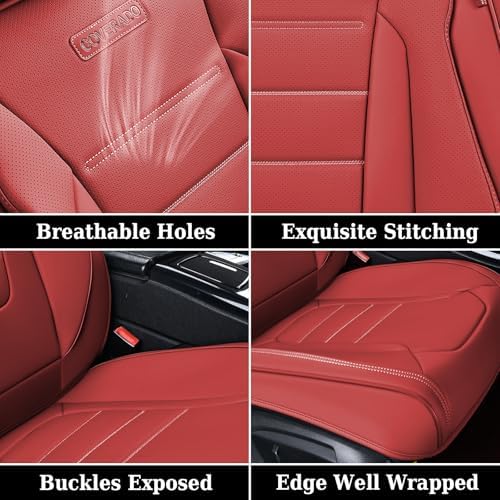Coverado Car Seat Covers, Front Seat Cover, 2 Pack Luxury Faux Leather Seat Covers for Cars, Waterproof Car Seat Protector Car Seat Cushion, Universal Automotive Seat Covers Fit for Most Cars - Red - Image 6