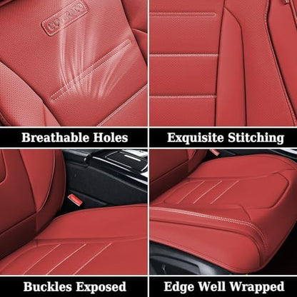 Coverado Car Seat Covers, Front Seat Cover, 2 Pack Luxury Faux Leather Seat Covers for Cars, Waterproof Car Seat Protector Car Seat Cushion, Universal Automotive Seat Covers Fit for Most Cars - Red - Image 6