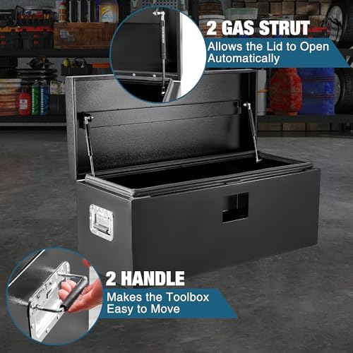 Garvee Black Steel Truck Bed Tool Box, Trailer Tongue Box, Truck Storage Organizer Tool Chest For Truck Bed, RV, Trailer (24"x 15"x 15"- Black) - Image 5