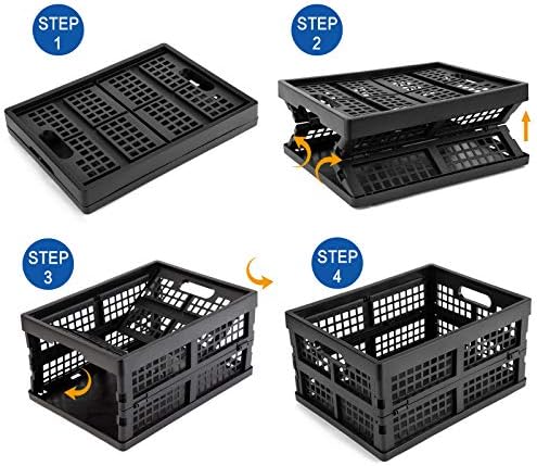 Eslite 16L Plastic Collapsible Storage Crates,Folding Crates Storage,Pack of 4,Black - Image 3