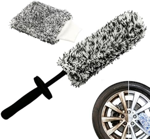 Wheel Barrel Cleaning Brush,2026 New Long Handle Microfiber Wheel Brush Car Duster,Lightweight Rim Detailing Tool for Narrow Spokes & Brake Calipers (Black Set/1 Set) by ANYSENTHome