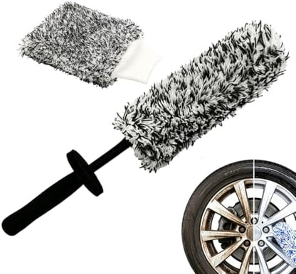 Wheel Barrel Cleaning Brush,2026 New Long Handle Microfiber Wheel Brush Car Duster,Lightweight Rim Detailing Tool for Narrow Spokes & Brake Calipers (Black Set/1 Set) by ANYSENTHome
