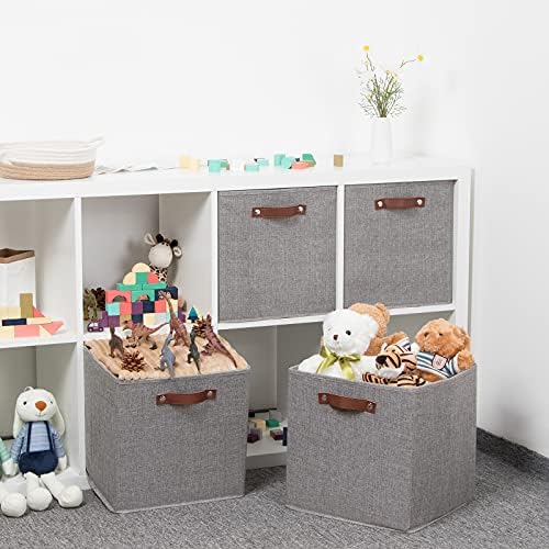 Temary Fabric Storage Cubes - 13 x 13 Collapsible Bins with Handles for Home Organization (Gray) - Image 6