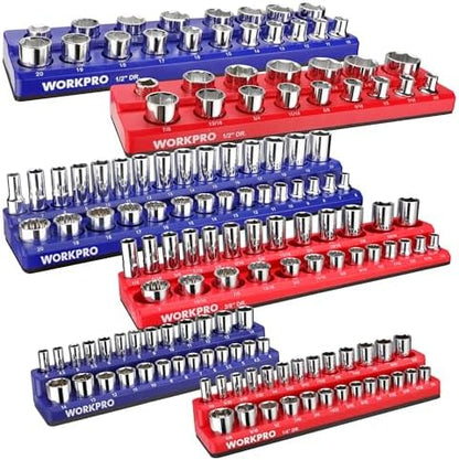 WORKPRO Magnetic Socket Organizer Set, 6-Piece Metric SAE Socket Holder Set by WORKPRO