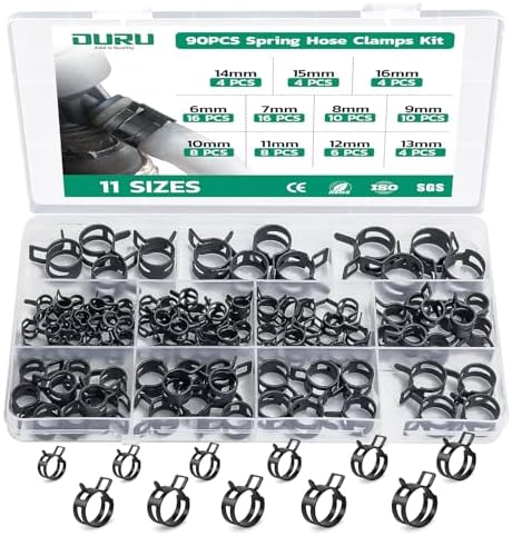 OURU 90PCS Spring Band Hose Clamps Assortment Kit, 6-16mm, 11 Sizes by OURU