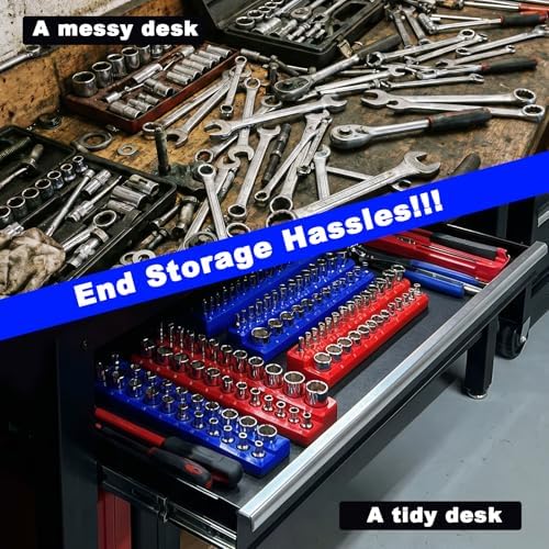 Magnetic Socket Organizer Set, 8PCS Socket Holder Organizer with 6 Socket Trays & 2 Wrench Racks, 1/4", 3/8", 1/2" Metric & SAE Tool Box Organizer for Garage, Toolbox, (Socket, Wrench not Included) - Image 6
