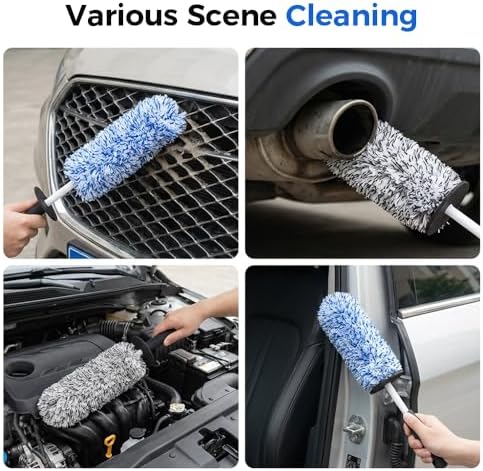 Wheel Barrel Cleaning Brush,2026 New Long Handle Microfiber Wheel Brush Car Duster,Lightweight Rim Detailing Tool for Narrow Spokes & Brake Calipers (Black Set/1 Set) - Image 6