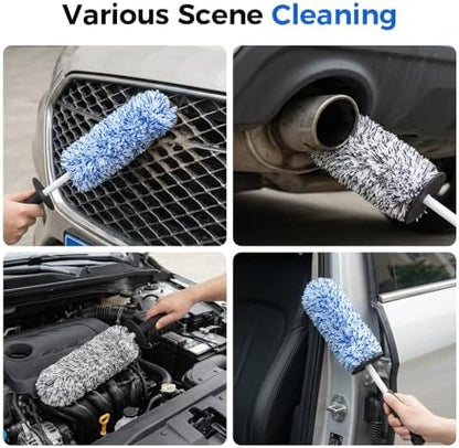 Wheel Barrel Cleaning Brush,2026 New Long Handle Microfiber Wheel Brush Car Duster,Lightweight Rim Detailing Tool for Narrow Spokes & Brake Calipers (Black Set/1 Set) - Image 6