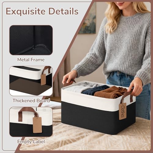 CHICVITA 4 Pack Fabric Storage Bins for Shelves, 20L Black & White - Image 4