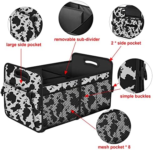 Femuar Car Trunk Organizer,Car Storage Organizer with 72L Large Capacity Waterproof Collapsible and 11 Pockets,Trunk Organizer for Car Suv/Jeep/Sedan, Large Size, Cow print - Image 5